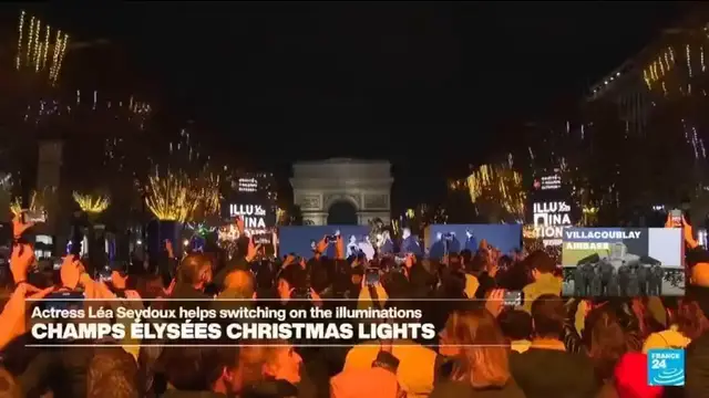 'Video thumbnail for France: Christmas lights on Paris's Champs-Elysées switched on'