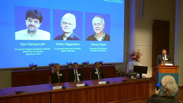 Video thumbnail for Nobel medicine prize honours three scientists for breakthrough in optogenetics