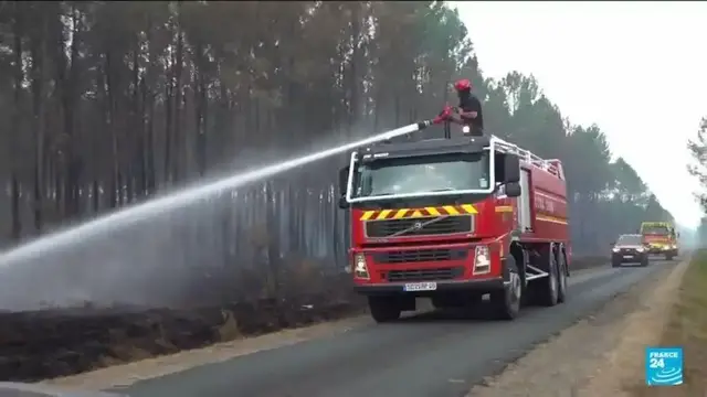 Video thumbnail for France: Landes wildfire stopped spreading but remains out of control