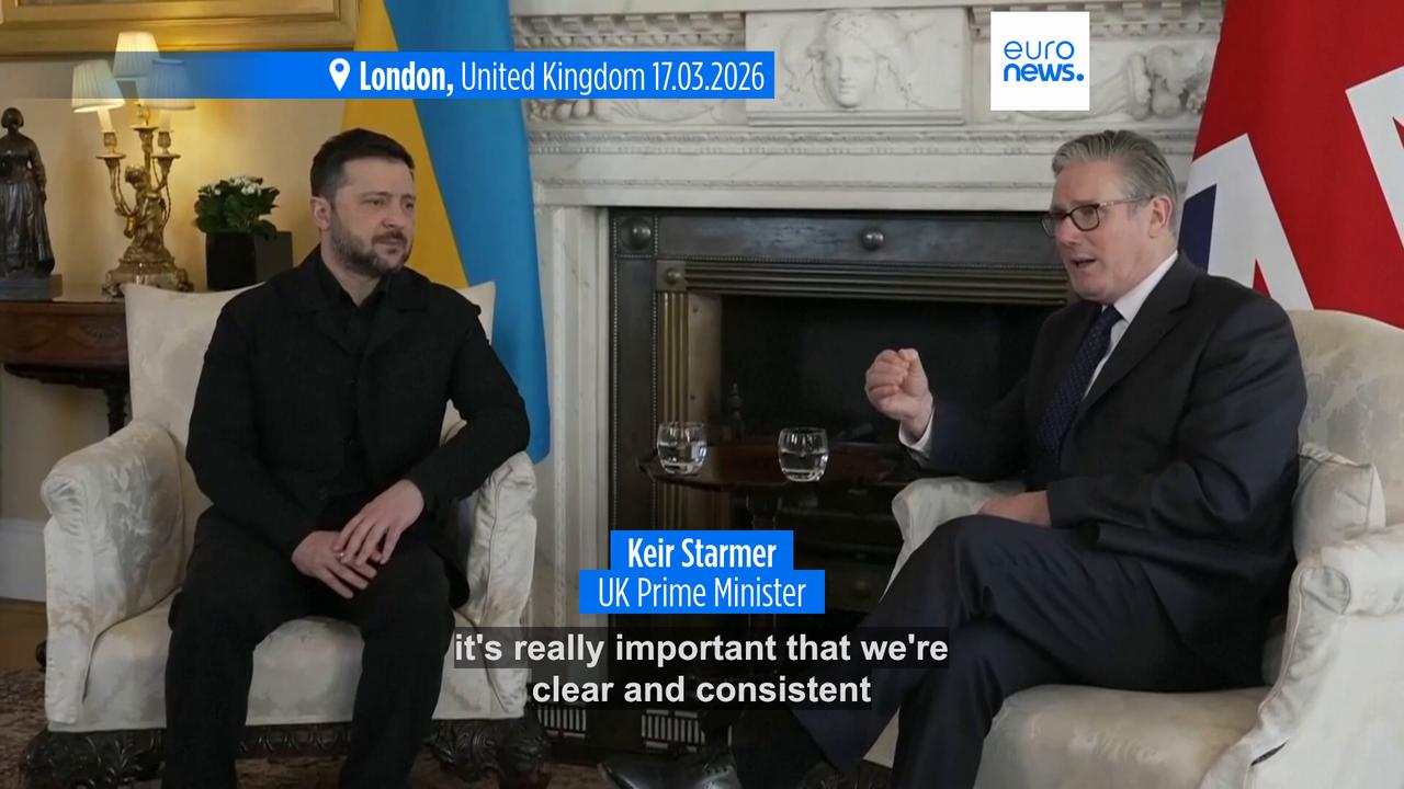 Video thumbnail for Starmer says 'we can't lose focus' on Ukraine amid Iran war during Zelenskyy visit