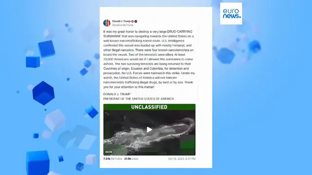 'Video thumbnail for WATCH: Video shows US military strike on suspected drug-carrying submarine in Caribbean'