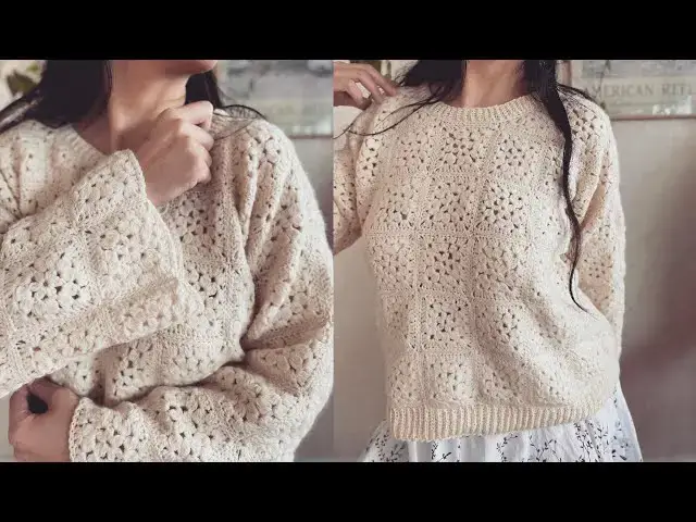 Video thumbnail for Crochet Granny Square Lace top #crochetsweater #crochet #crochettops