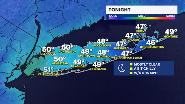 Video thumbnail for A slight chill for Monday night with more sunshine and some warmer weather days this week for Long Island