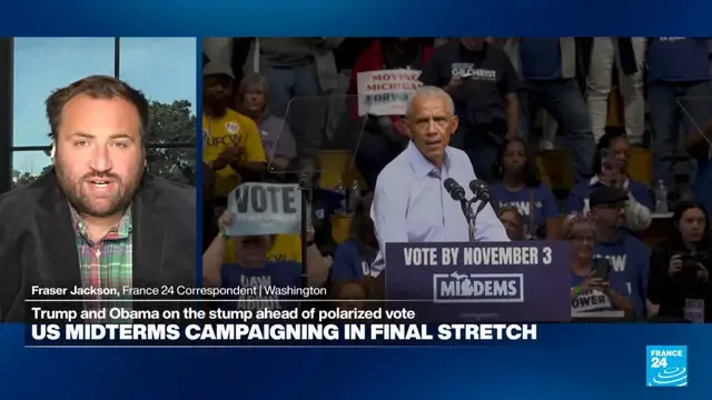 Video thumbnail for US midterms: Obama blasts Trump's 'chaos and cruelty' while campaigning for Democrats