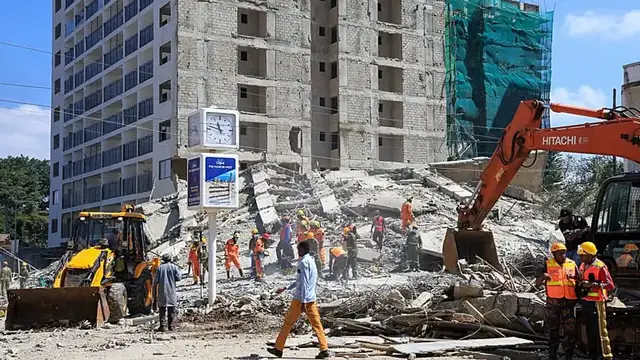 Video thumbnail for Unknown number of people trapped after 16-story building under construction in Nairobi collapses