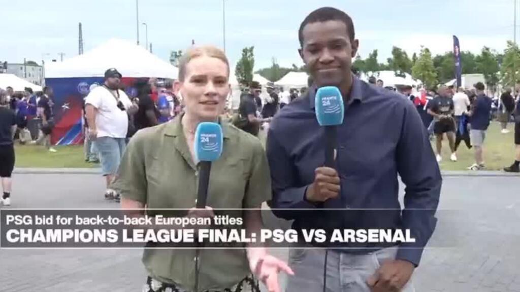 Video thumbnail for Festive atmosphere in Budapest as PSG and Arsenal eye Champions League title