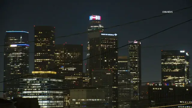 Video thumbnail for US, Los Angeles: Downtown Los Angeles LA Marks September 11 with Special Light Displays.