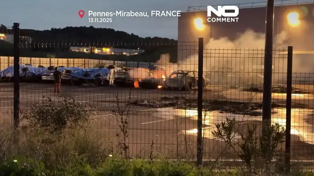 'Video thumbnail for Massive fire at Tesla dealership burns dozens of EVs'