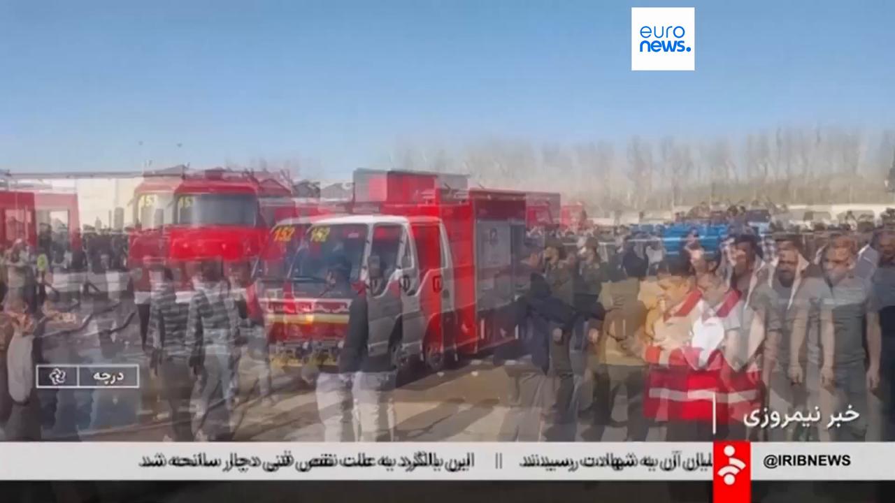 Video thumbnail for Military helicopter crashes into market in central Iran, killing four