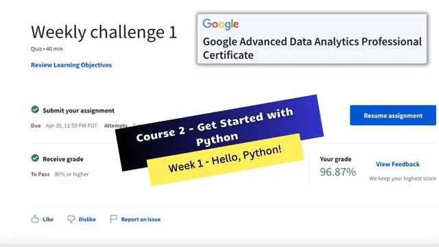 Video thumbnail for get started with python coursera week 1 quiz answers || Google Advanced Data Analytics