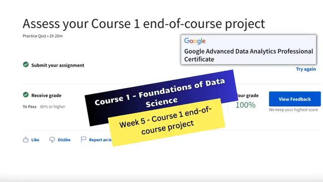 Video thumbnail for foundations of data science coursera week 5 quiz answers || Google Advanced Data Analytics