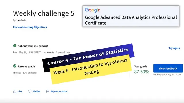 Video thumbnail for the power of statistics coursera weekly challenge 5 answers || Google Advanced Data Analytics