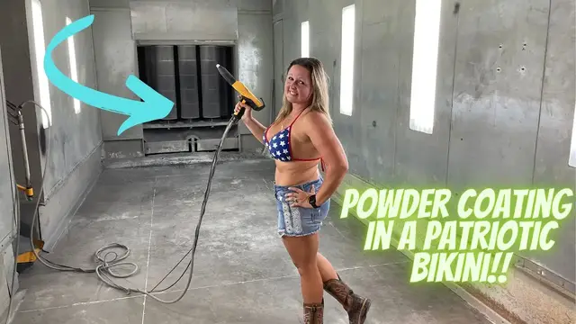 'Video thumbnail for POWDER COATING RACE CAR PARTS IN AN AMERICAN FLAG BIKINI!!!'