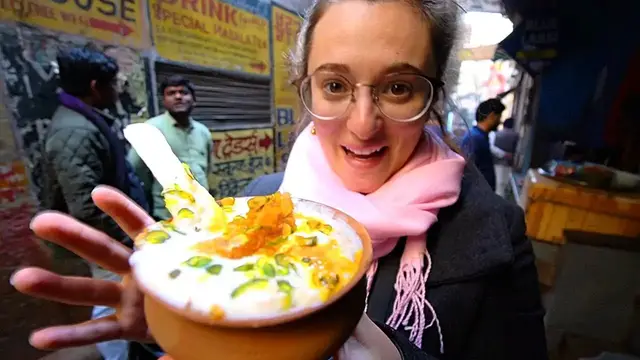 'Video thumbnail for Street Food in Varanasi - VEGETARIAN CHAAT HEAVEN + HOLY Indian Street Food in Benares, India!'