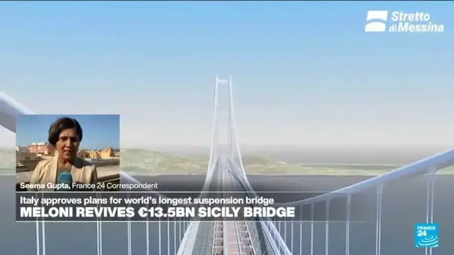 'Video thumbnail for Italy approves $15.5B plan for longest suspension bridge to Sicily'