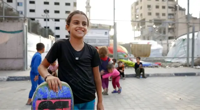 Video thumbnail for Gaza’s young skaters find joy amid the ruins as war-shattered parks disappear