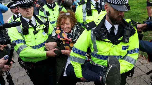 'Video thumbnail for UK police arrest Palestine Action protesters outside conference'