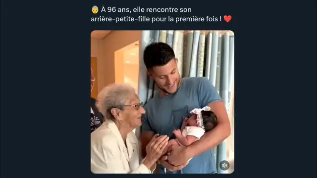 'Video thumbnail for À 96 ans, elle rencontre son arrière-petite-fille pour la première fois ! ❤️'