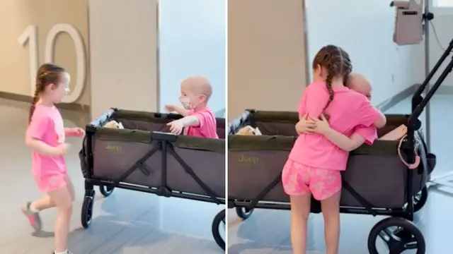 Video thumbnail for Three-Year-Old Reunites With Twin Sister After Chemo Separation