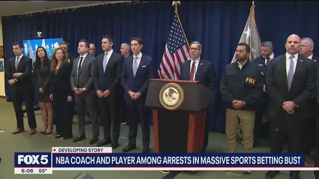 'Video thumbnail for NBA coach and player among arrests in massive sports betting bust'