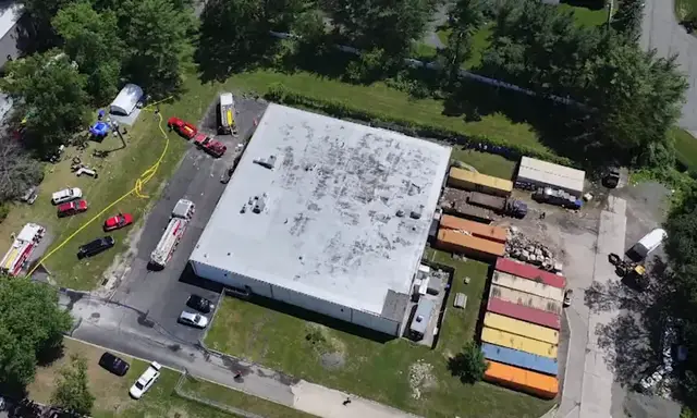 Video thumbnail for Fire and explosion damage building in Congers as hazmat crews respond