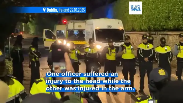 'Video thumbnail for Irish police arrest 23 in Dublin during second evening of disorder'