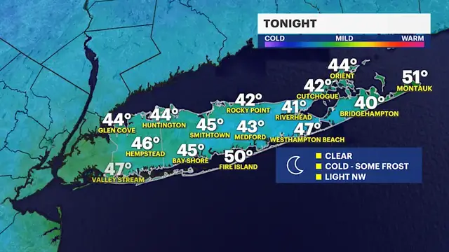 Video thumbnail for Clear and chilly tonight, with patchy frost for parts of Long Island by early Wednesday