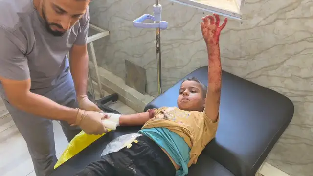 Video thumbnail for Seven Palestinians wounded in Israeli drone strike in Gaza refugee camp.
