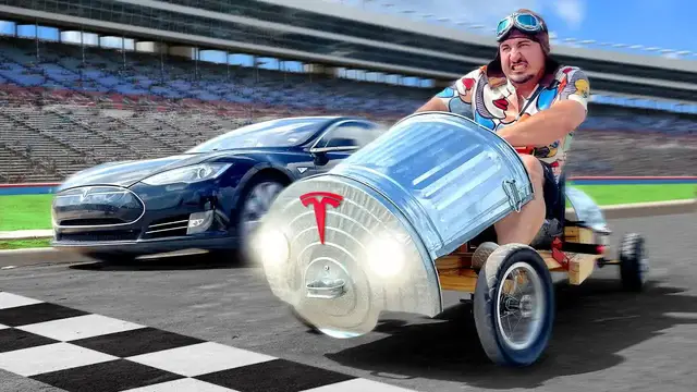 'Video thumbnail for jake carlini: building a tesla from trash! diy electric car project'