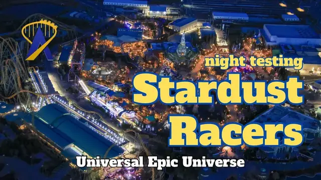 Video thumbnail for Epic Universe Roller Coaster Stardust Racers at Night from above