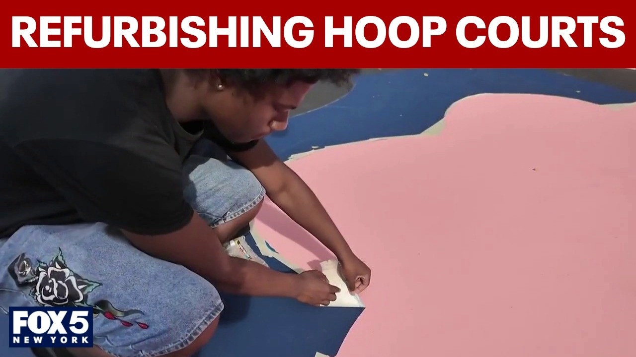 Video thumbnail for Queens students refurbish hoop courts
