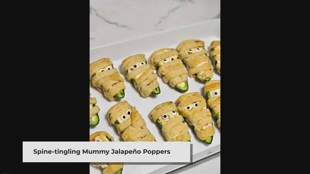 Video thumbnail for Spooky Mummy Jalapeño Poppers - Krystel's Cooking