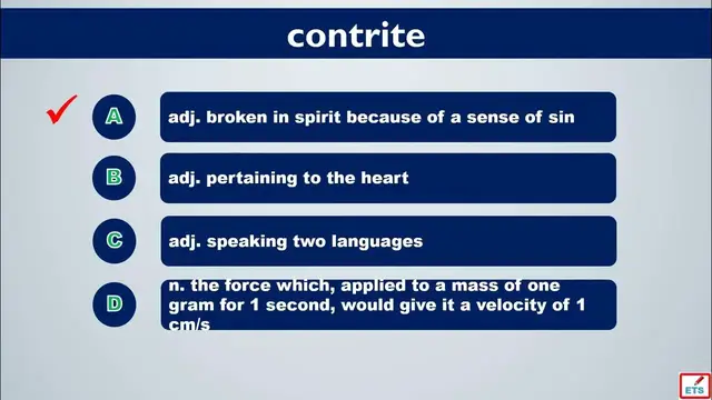 Video thumbnail for SAT Vocabulary: Contrite, Corps, Courtesy, Corollary, Creamery, Convolve, Conversion, Crockery
