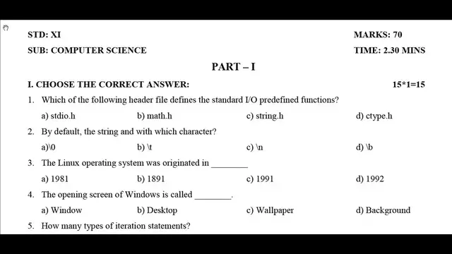 Video thumbnail for 11th Computer Science Public Exam March 2019 - Model Question Paper - 5 (English Medium)