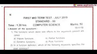 Video thumbnail for 12th Computer Science First Mid Term Question Paper 2019-20 | Namakkal District | English Medium