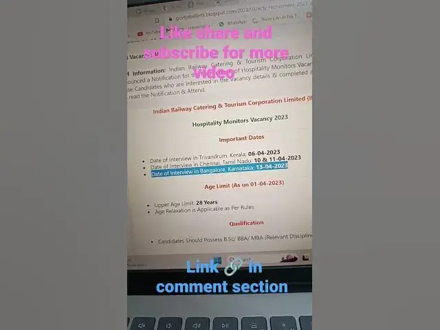 Video thumbnail for irctc Apply Now  #irctcjob #jobopportunities #governmentjobs #careeradvice #jobsearch #jobupdates