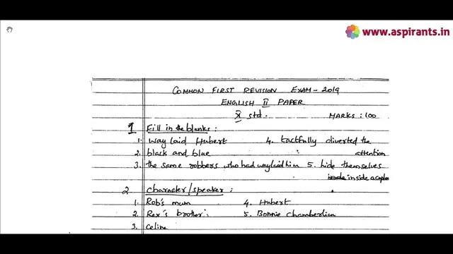 Video thumbnail for 10th English Paper 2 - First Revision 2019 - Answer Keys (Madurai District) | Team Aspirants