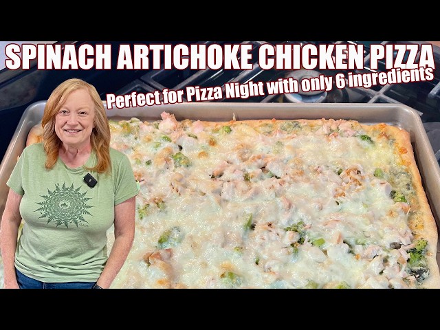 Video thumbnail for SPINACH ARTICHOKE CHICKEN PIZZA Perfect Quick Idea for Pizza Night