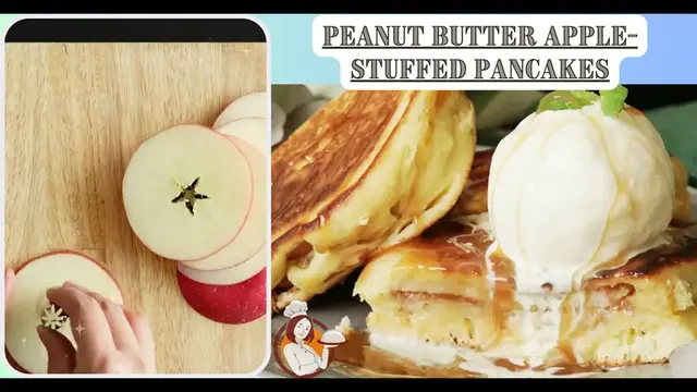 Video thumbnail for Peanut Butter Apple-Stuffed Pancakes