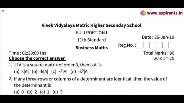 Video thumbnail for 11th Business Maths - Public Model Question Papers 2019 (Coimbatore District) | (English Medium)