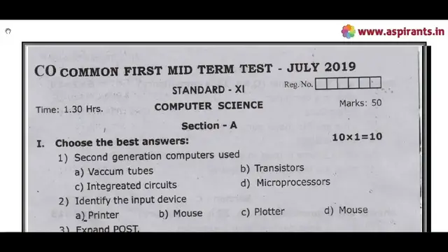 Video thumbnail for 11th Computer Science First Mid Term Question Paper 2019-20 | Coimbatore District | English Medium