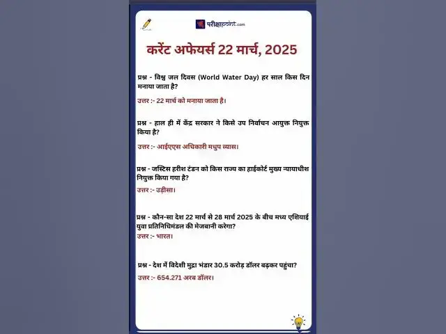Video thumbnail for 22 March 2025 Current Affairs in Hindi #hindicurrenttaffairs #gk #dailycurrentaffairs