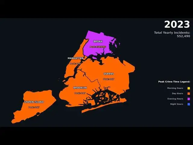 Video thumbnail for NYC Crime by Time of Day, Mapped Borough by Borough