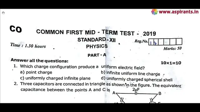 Video thumbnail for 12th Physics First Mid Term Question Paper 2019-20 | Coimbatore District | English Medium