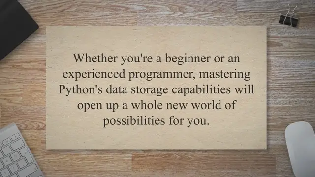 'Video thumbnail for Mastering Python's Data Storage: Unleashing the Power of Storing, Manipulating, and Analyzing Data for Students'