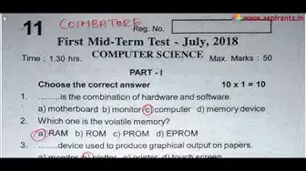 Video thumbnail for 11th Computer Science First Mid Term Question & Answer 2018-19 | Coimbatore District