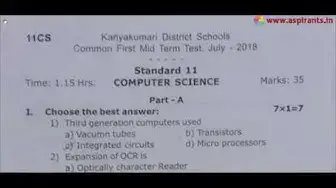 Video thumbnail for 11th Computer Science First Mid Term Question Paper 2018-19 | Kanyakumari District | English Medium