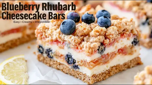 Video thumbnail for Creamy Blueberry Rhubarb Bars That Taste Like Heaven