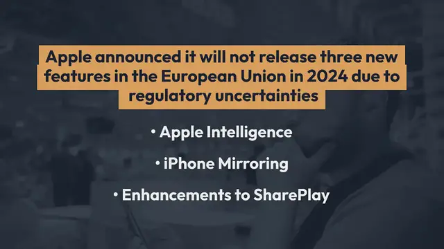 Video thumbnail for Apple Intelligence won’t launch in EU in 2024 due to antitrust regulation, company says