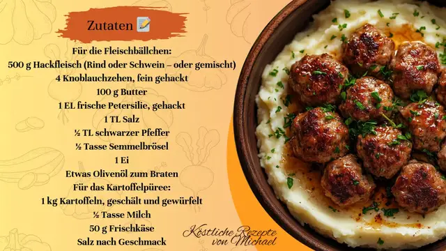 'Video thumbnail for Fleischbällchen mit Knoblauchbutter und Kartoffelpüree'